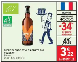 Intermarché Vezelay bière blonde style abbaye bio offre