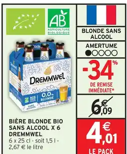 Intermarché Dremmwel bière blonde bio sans alcool x 6 offre