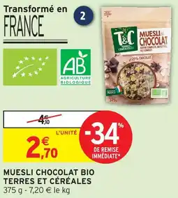 Intermarché Terres et céréales muesli au chocolat bio offre