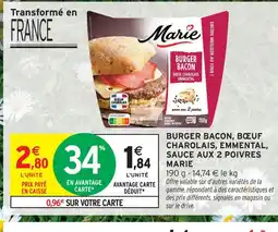 Intermarché Marie burger bacon, bœuf charolais, emmental, sauce aux 2 poivres offre