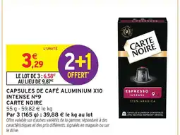 Intermarché Carte noire capsules de café aluminium x10 intense n°9 offre