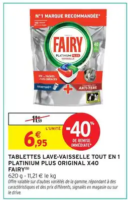 Intermarché Fairy tablettes lave-vaisselle tout en 1 platinum plus original x40(b) offre