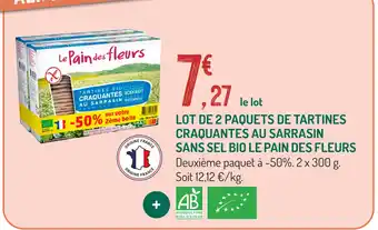 Le pain des fleurs lot de 2 paquets de tartines craquantes au sarrasin sans sel bio