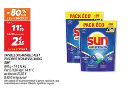 Netto Sun capsules lave-vaisselle 4 en 1 pro expert regular x56 lavages offre