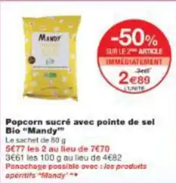 Monop' Popcorn sucré avec pointe de sel bio mandy offre