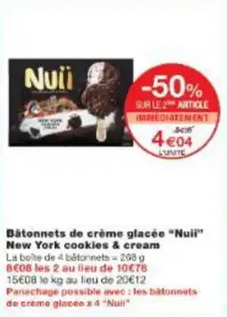 Monop' Bâtonnets de crème glacée nuii new york cookies & cream offre