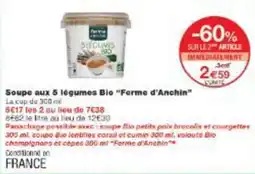 Monop' Soupe aux 5 légumes bio ferme d'anchin offre