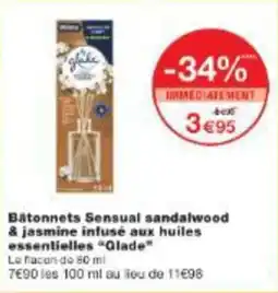 Monop' Bâtonnets sensual sandalwood & jasmine infusé aux huiles essentielles glade offre