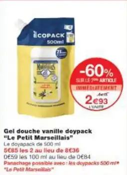 Monop' Gel douche vanille doypack le petit marseillais offre