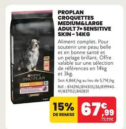 Animalis Proplan croquettes medium&large adult 7+ sensitive skin - 14kg offre