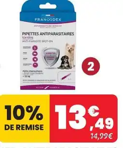 Animalis Francodex sélection de pipettes antiparasitaires icardine - x4 offre