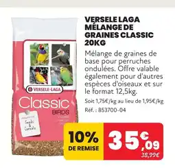Animalis Versele laga mélange de graines classic 20 kg offre