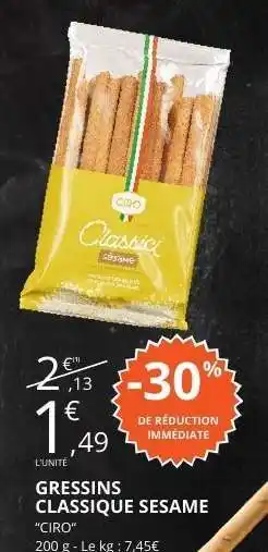 E.Leclerc GRESSINS CLASSIQUE SESAME CIRO offre