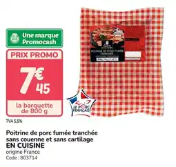 Promocash Poitrine de porc fumée tranchée sans couenne et sans cartilage en cuisine offre