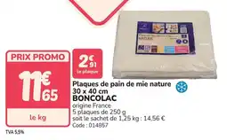 Promocash Plaques de pain de mie nature boncolac offre