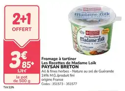 Promocash Fromage à tartiner les recettes de madame loïk paysan breton offre