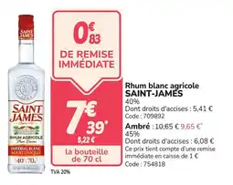 Promocash Rhum blanc agricole saint-james offre