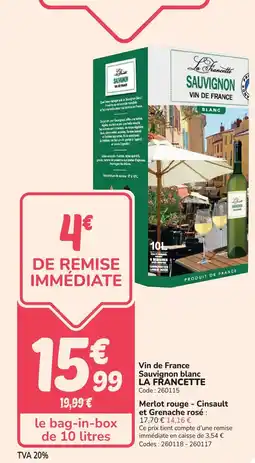 Promocash Vin de france sauvignon blanc la francette offre