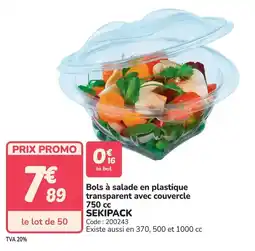 Promocash Bols à salade en plastique transparent avec couvercle 750 cc sekipack offre