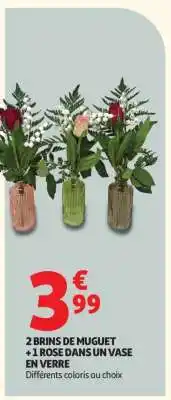 Auchan 2 BRINS DE MUGUET + 1 ROSE DANS UN VASE EN VERRE offre