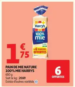 Auchan PAIN DE MIE NATURE 100% MIE HARRYS offre
