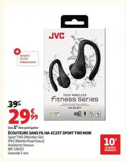 Auchan ÉCOUTEURS SANS FIL HA-EC25T SPORT TWS NOIR offre