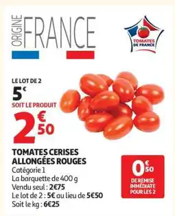Auchan TOMATES CERISES ALLONGÉES ROUGES offre
