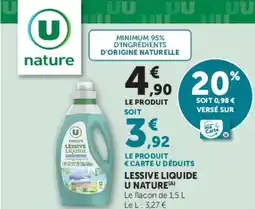 Super U LESSIVE LIQUIDE U NATURE offre