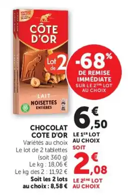 Super U CHOCOLAT COTE D'OR offre