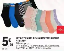 E.Leclerc Lot de 7 paires de chaussettes enfant offre