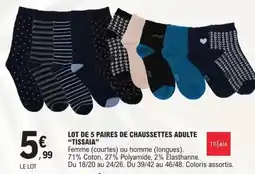 E.Leclerc Lot de 5 paires de chaussettes adulte offre