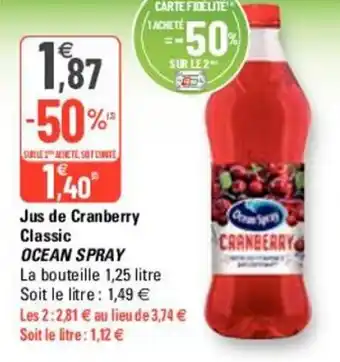 G20 Jus de cranberry classic OCEAN SPRAY offre