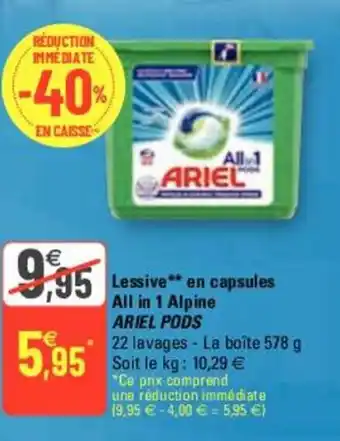 G20 Lessive en capsules All in 1 Alpine Ariel Pods offre
