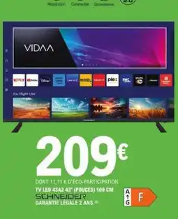 E.Leclerc TV LED 43A2 43 (POUCES) 109 CM offre