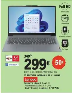E.Leclerc PC PORTABLE IDEAPAD SLIM 3 15AMN8 offre