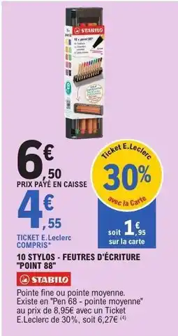 E.Leclerc 10 Stylos - Feutres d'écriture 'Point 88' offre