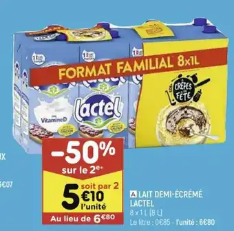 Leader Price Lait demi-écrémé lactel offre