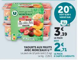 Super U U yaourts aux fruits avec morceaux offre