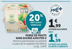 Super U U purée de fruits sans sucres ajoutés offre