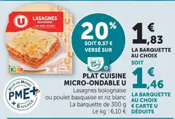 Super U U plat cuisiné micro-ondable offre