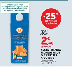 Super U U nectar orange, pêche, abricot sans sucres ajoutés offre