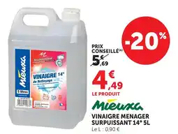 Hyper U Mieuxa vinaigre ménager surpuissant 14° 5l offre