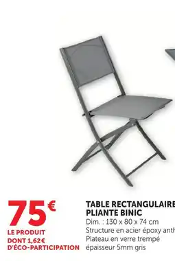 Hyper U Chaise table rectangulaire pliante binic offre