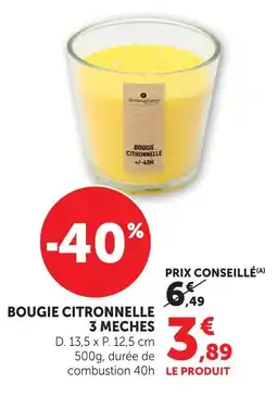 Hyper U Bougie citronnelle 3 mèches offre