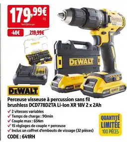 Screwfix Dewalt perceuse visseuse à percussion sans fil brushless dcd778d2ta li-ion xr 18v 2 x 2ah offre