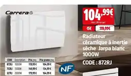 Screwfix Carrera radiateur céramique à inertie sèche jarpa blanc 1000w offre