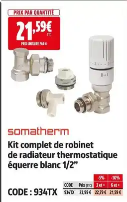 Screwfix Somatherm kit complet de robinet de radiateur thermostatique équerre blanc 1/2” offre