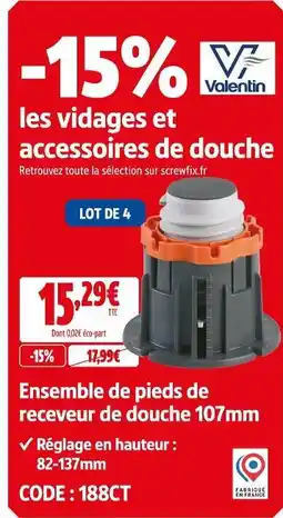 Screwfix Valentin ensemble de pieds de receveur de douche 107mm offre