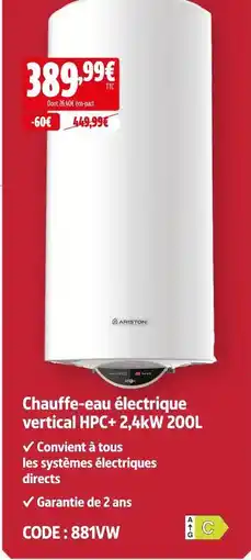 Screwfix Ariston chauffe-eau électrique vertical hpc+ 2,4kw 200l offre