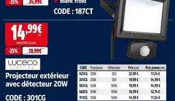 Screwfix Luceco projecteur extérieur avec détecteur 20w offre